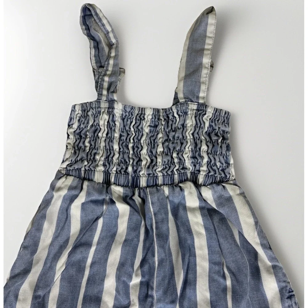 Tractr Striped Wide Leg Jumpsuit Girls 10 Blue White Smock Coastal Cowgirl Boho